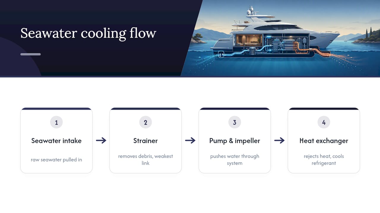 Marine A/C seawater cooling process diagram