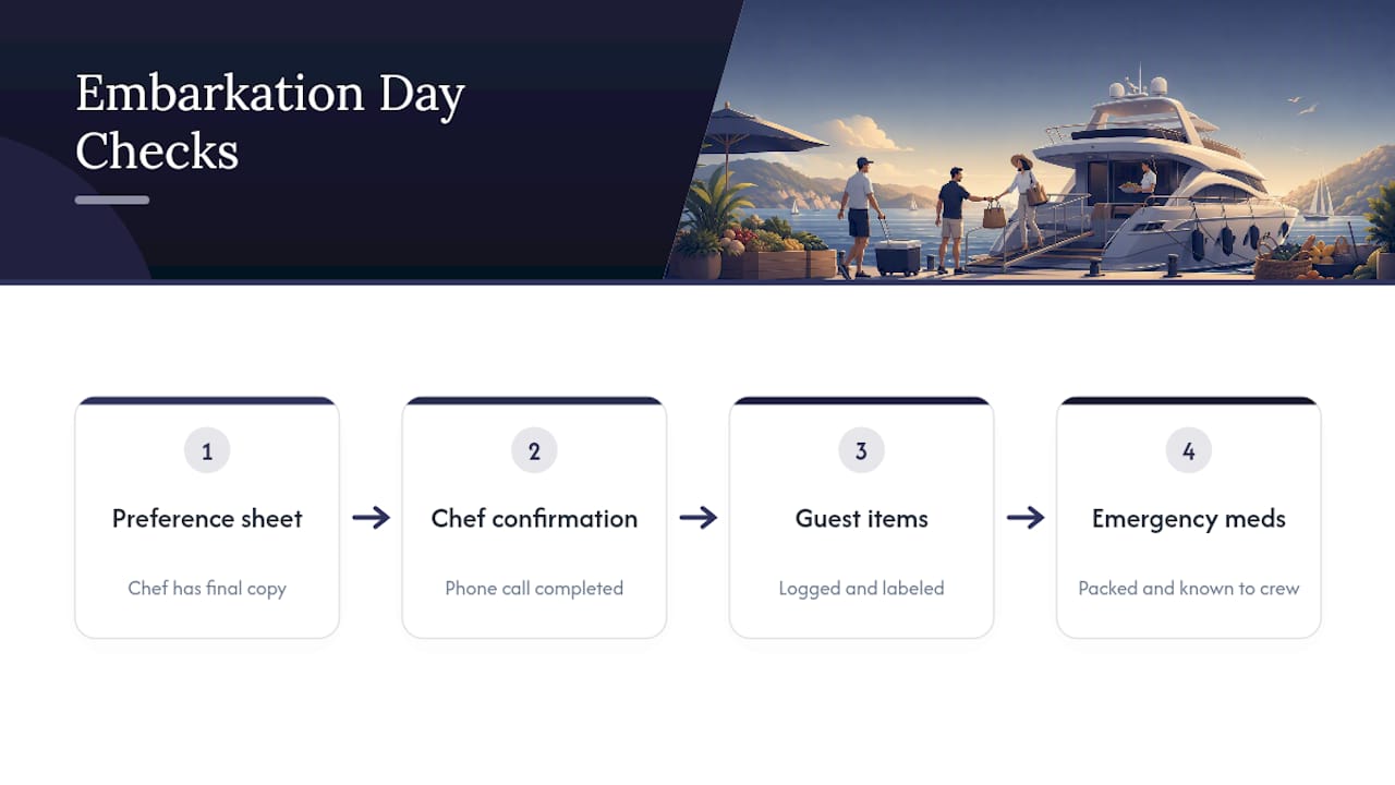 Four-step charter dietary embarkation checklist