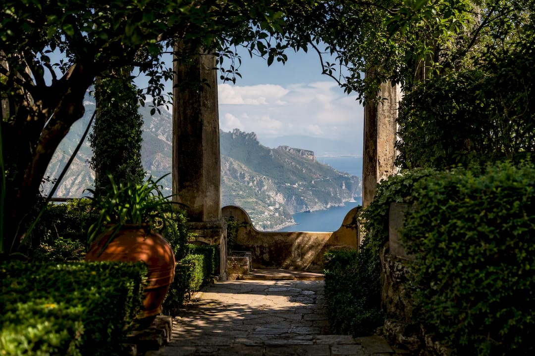 Ravello garden path overlooking Amalfi coast
