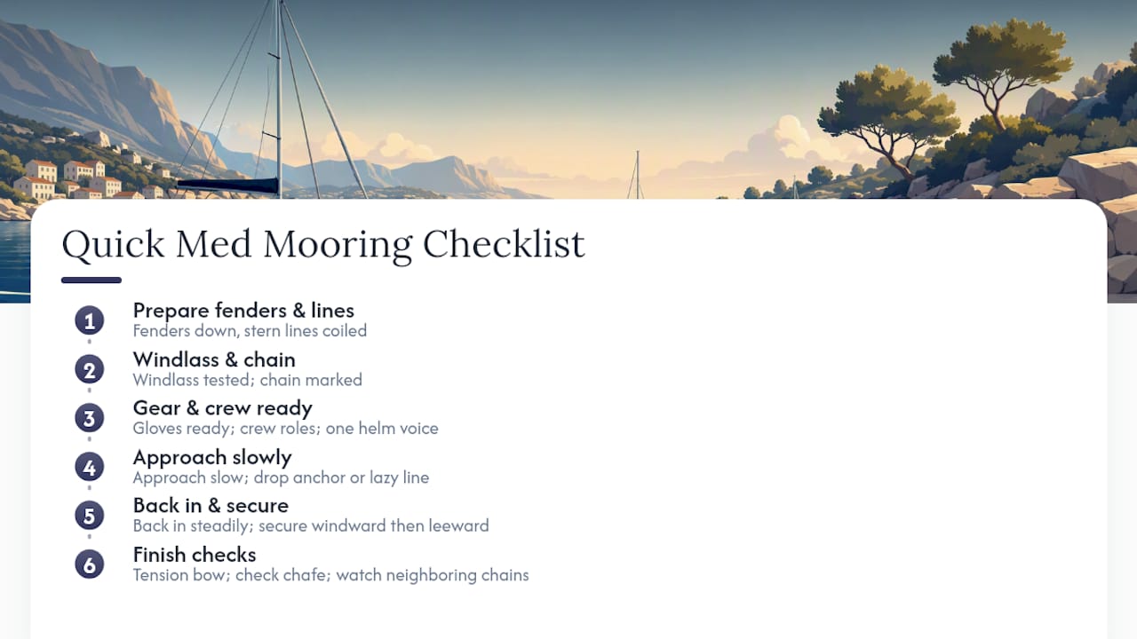 Med mooring preparation and securing checklist