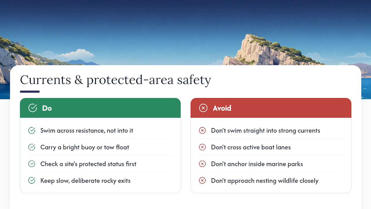 Greek currents and protected-area snorkeling rules
