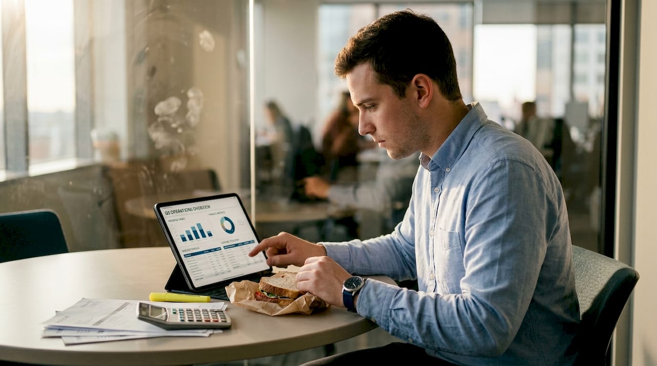 Manager reviewing financial dashboard on tablet