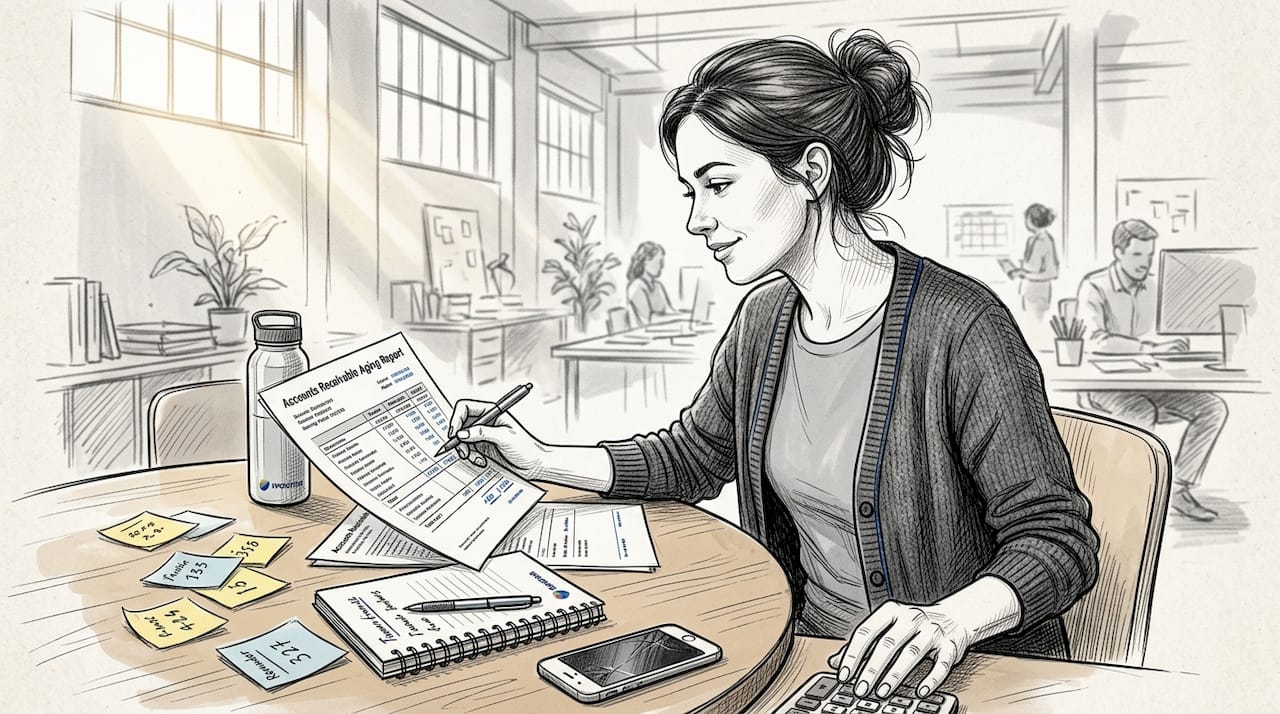 Bookkeeper reviewing accounts receivable report
