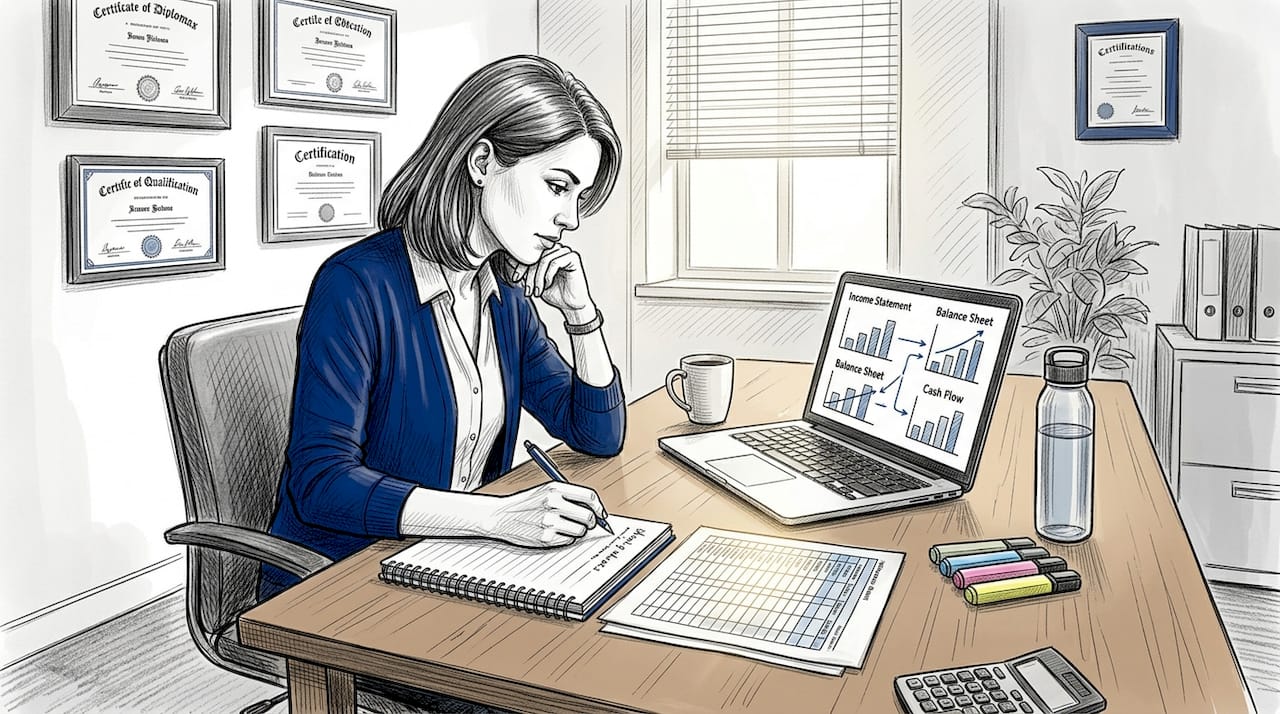 Accountant working on three-statement financial model