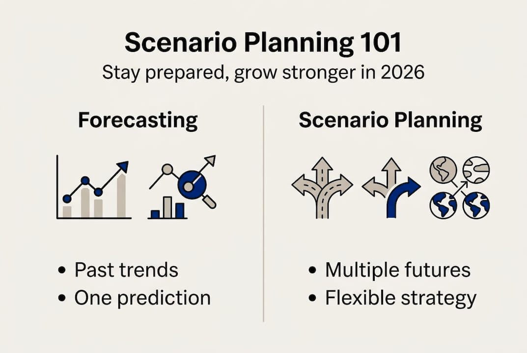 Infographic comparing forecasting and scenario planning