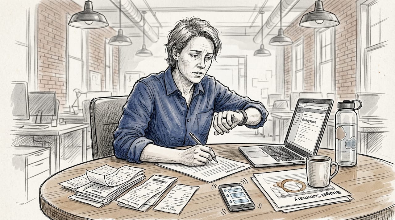 Stressed owner multitasking finances at desk