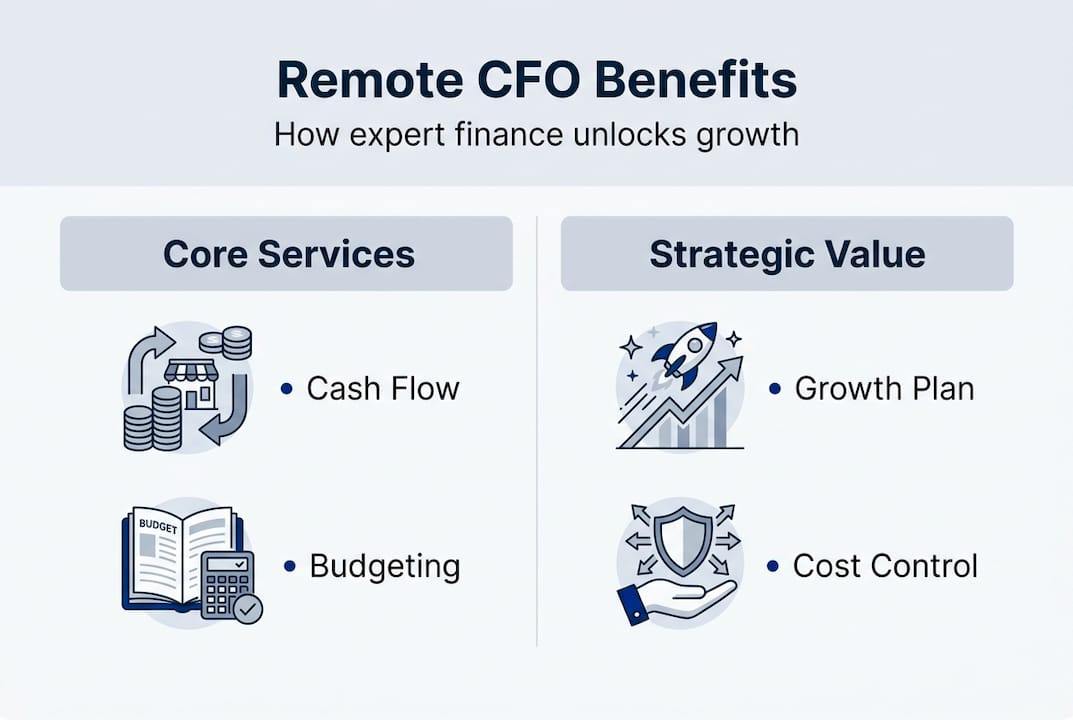 Infographic showing remote CFO key benefits