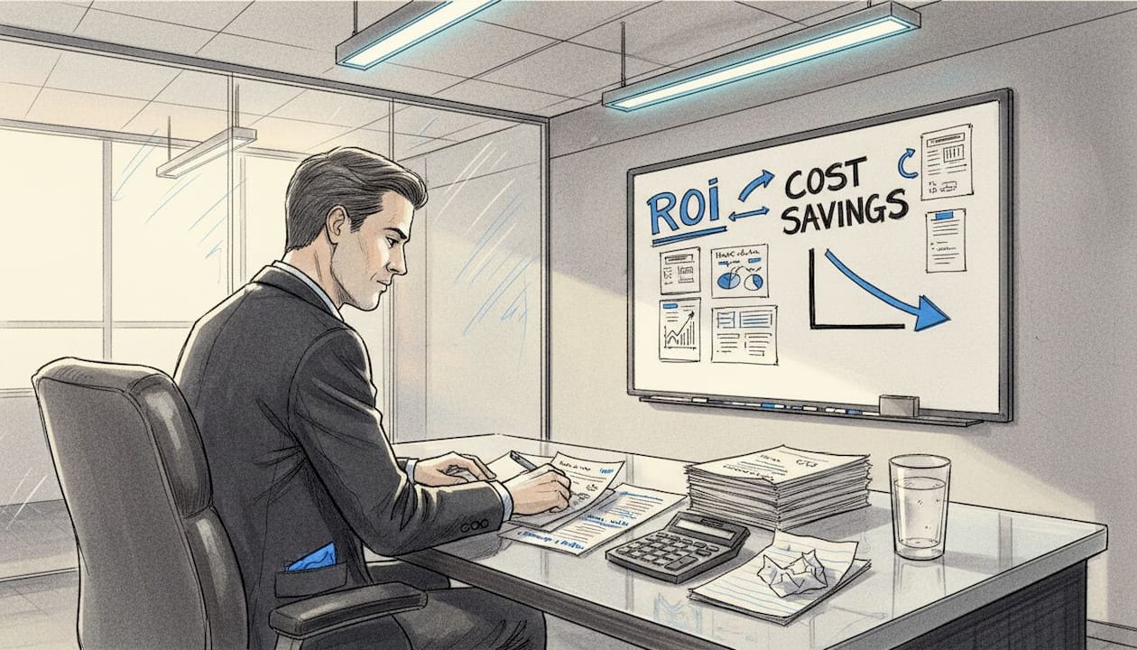 Business owner reviewing financial reports in office