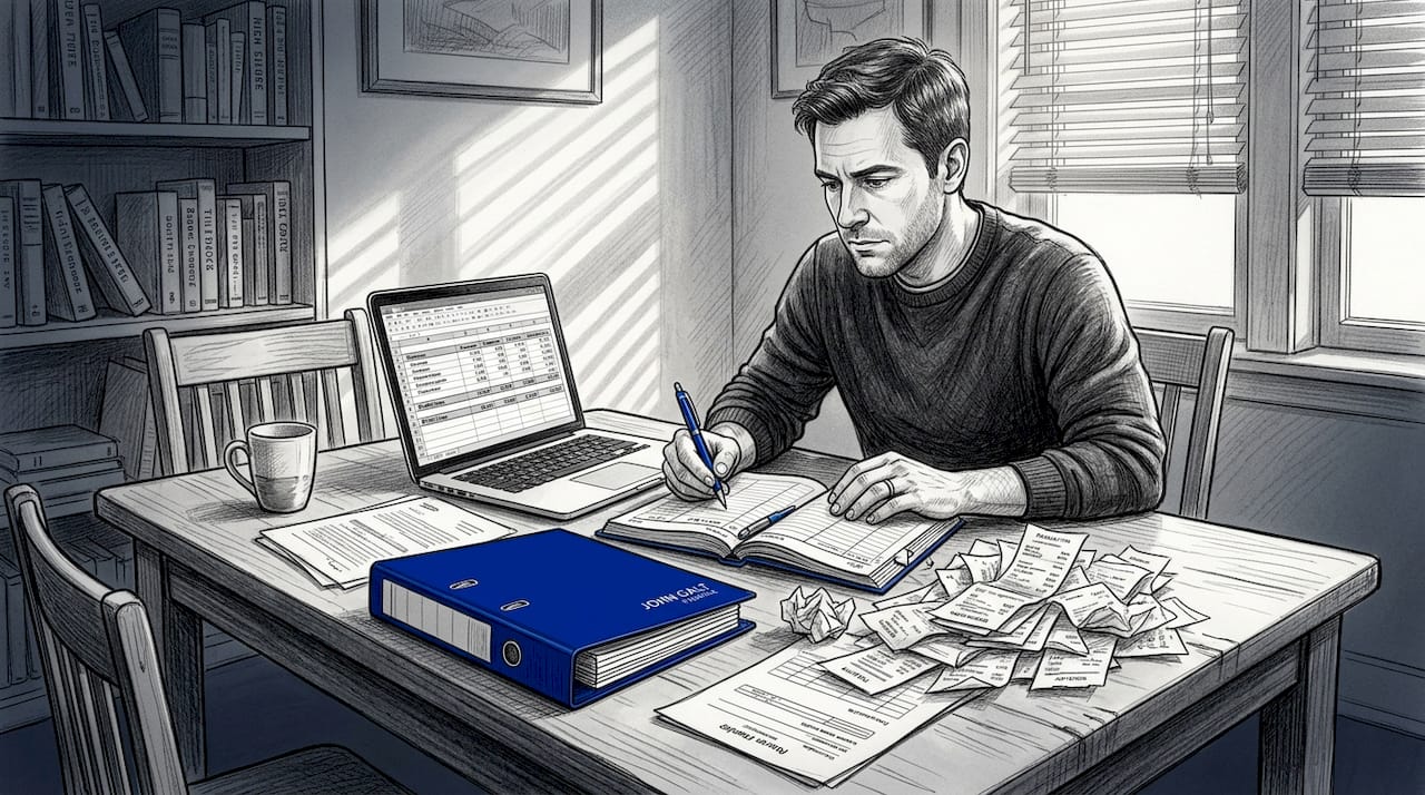 Business owner organizing finances at home