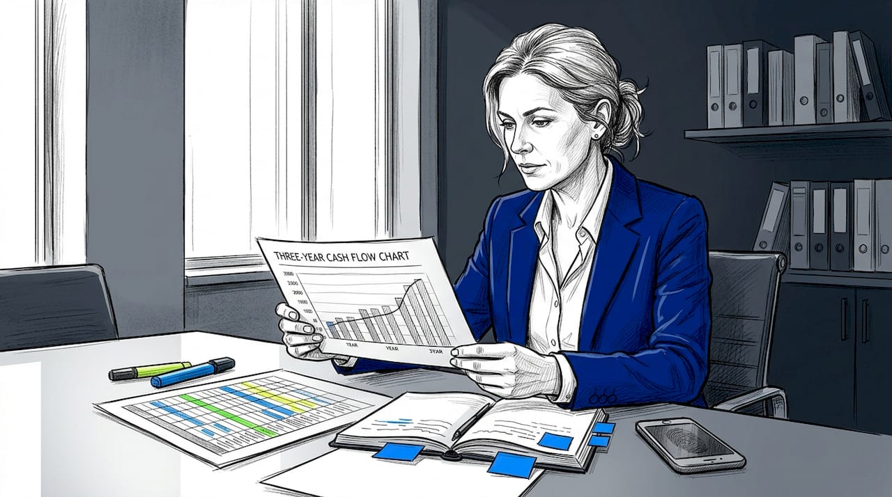 CFO reviewing multi-year financial plan at table