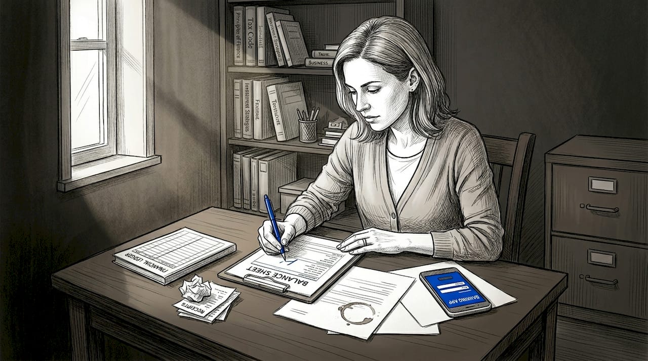 Woman checking balance sheet details