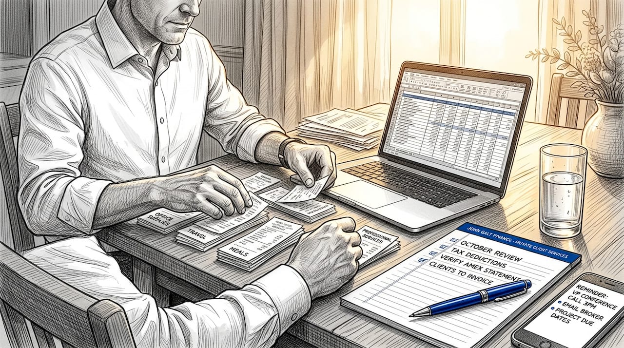 Business owner sorts receipts choosing method