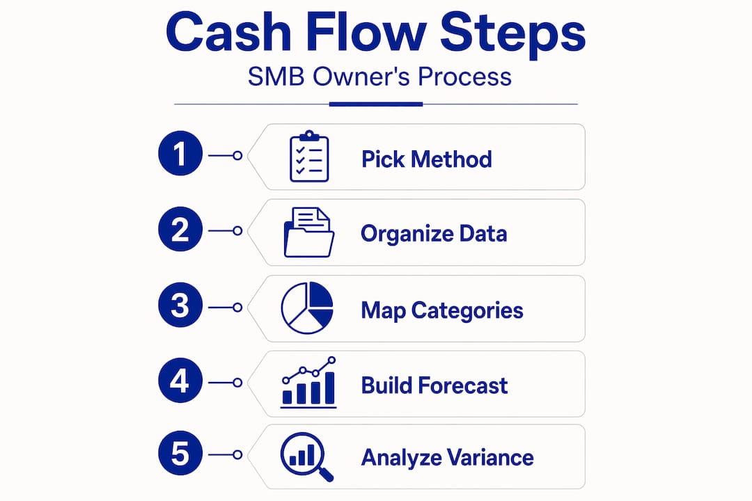 Infographic shows 5 step cash flow analysis process