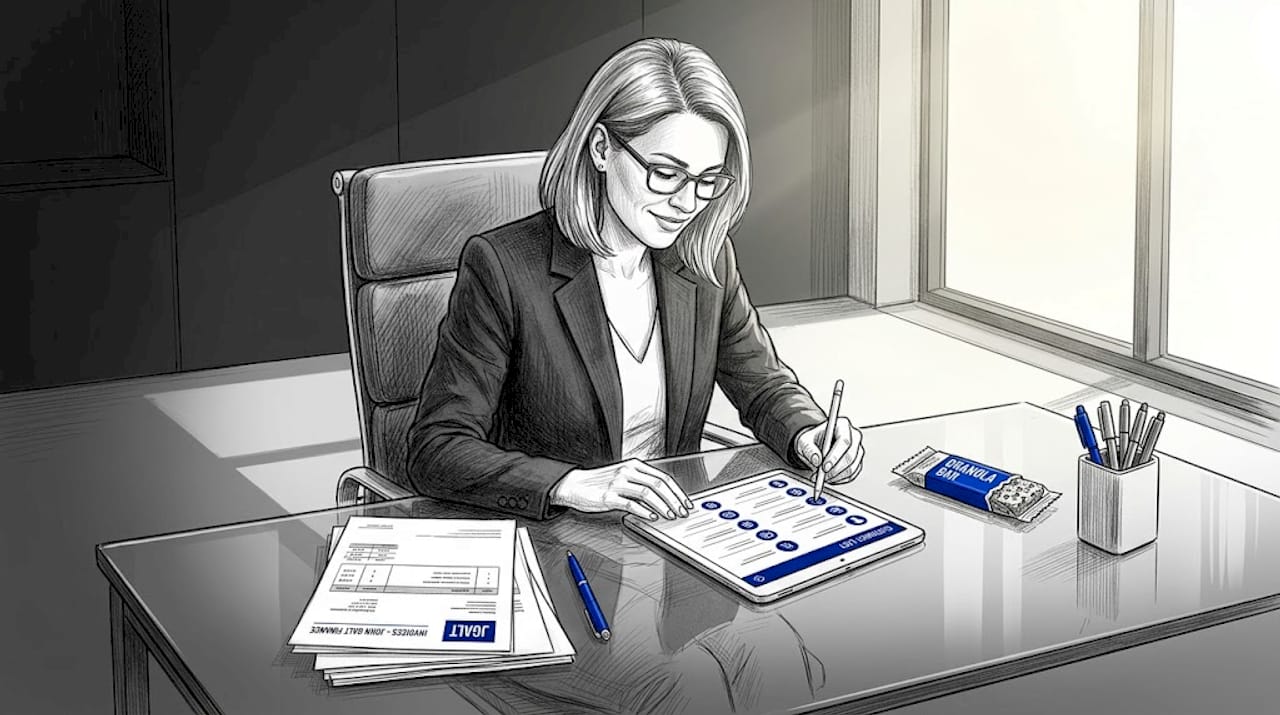 Businesswoman checks customer list in office