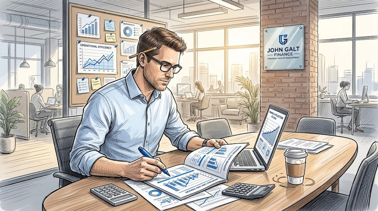 Business owner checking cash flow data