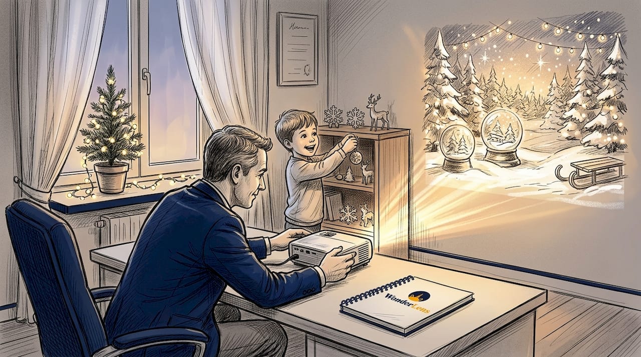 Parent setting up holiday home projection