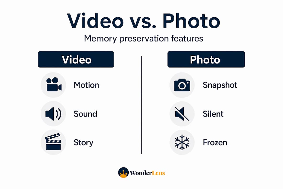 Infographic comparing video and photo for memories