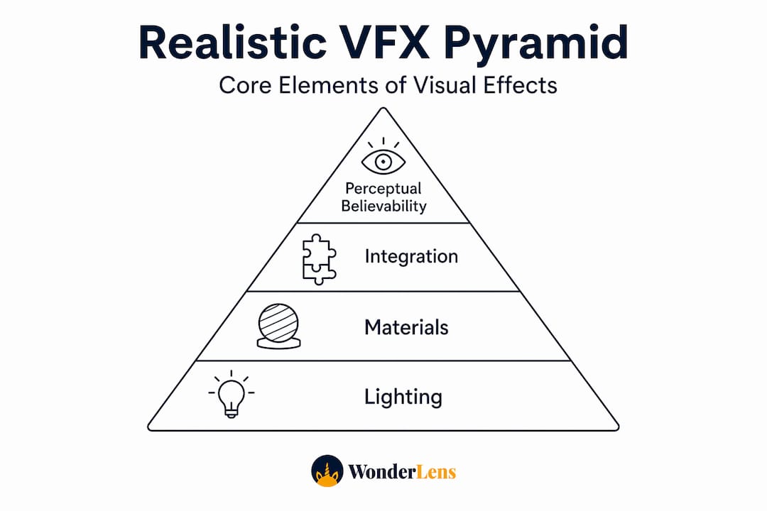 Hierarchy infographic showing core elements of realistic VFX