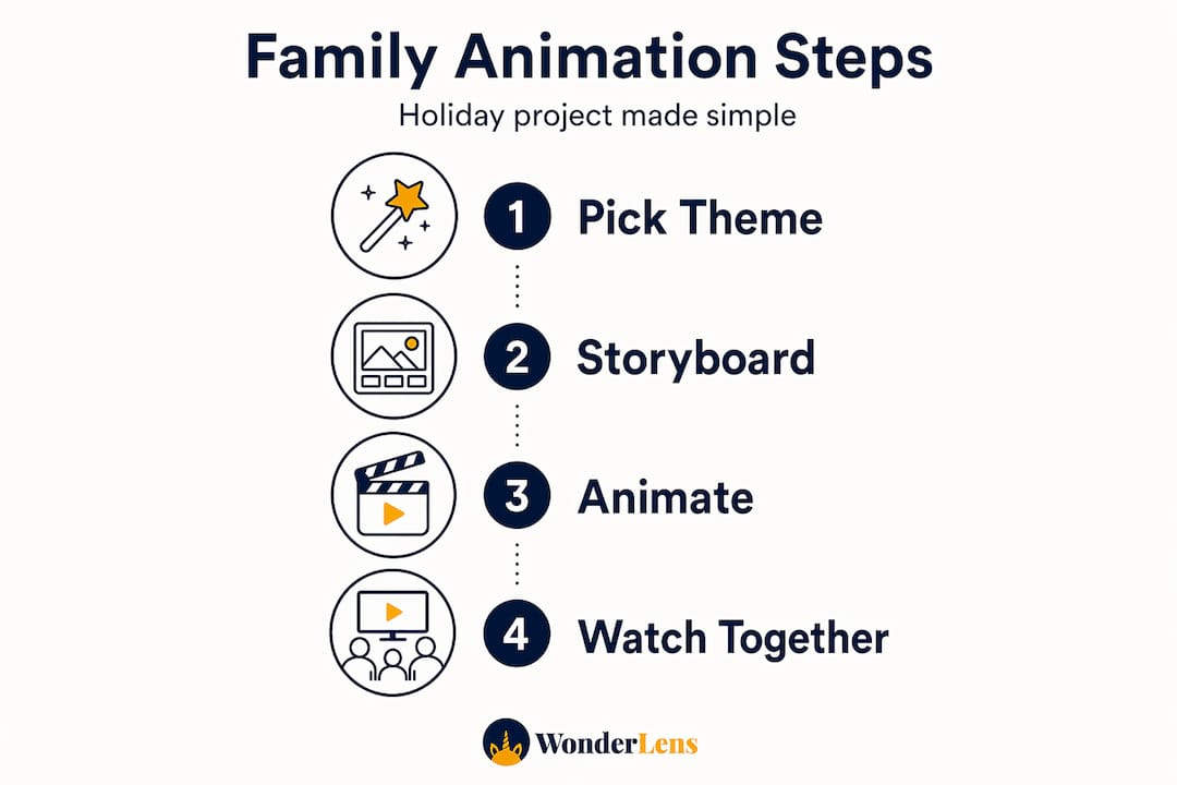 Infographic showing four steps for family animation