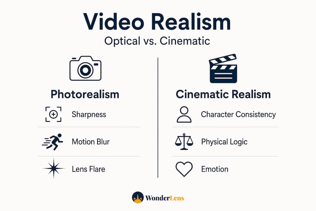 Infographic comparing photorealism and cinematic realism features