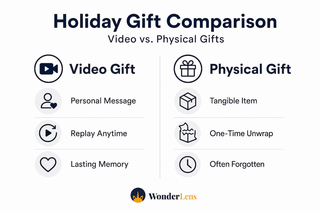 Infographic comparing video and physical holiday gifts