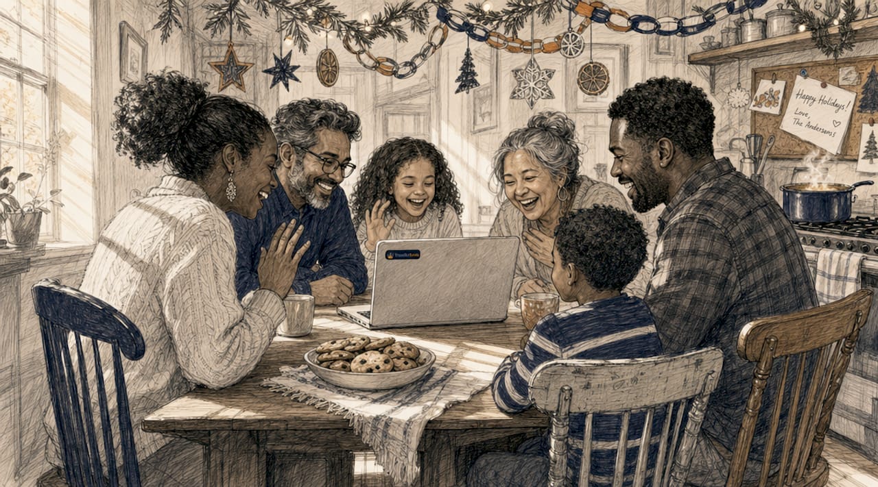 Diverse family on a holiday video call at home