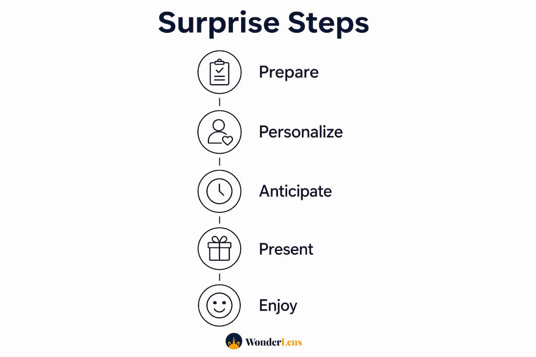 Infographic showing steps for Christmas surprise planning