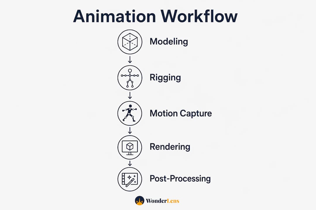 Infographic illustrating animation workflow stages