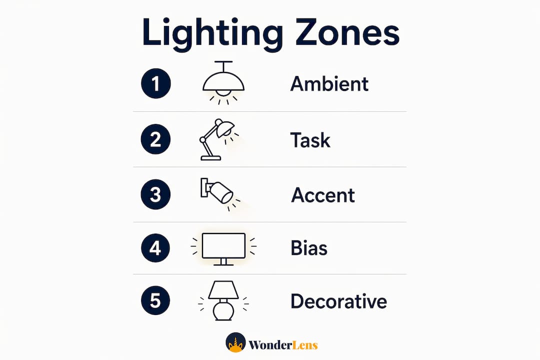 Infographic showing lighting zones in home animation setup