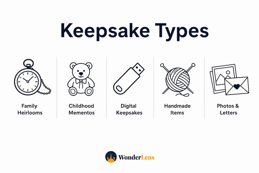 Infographic showing types of keepsakes in family bonding