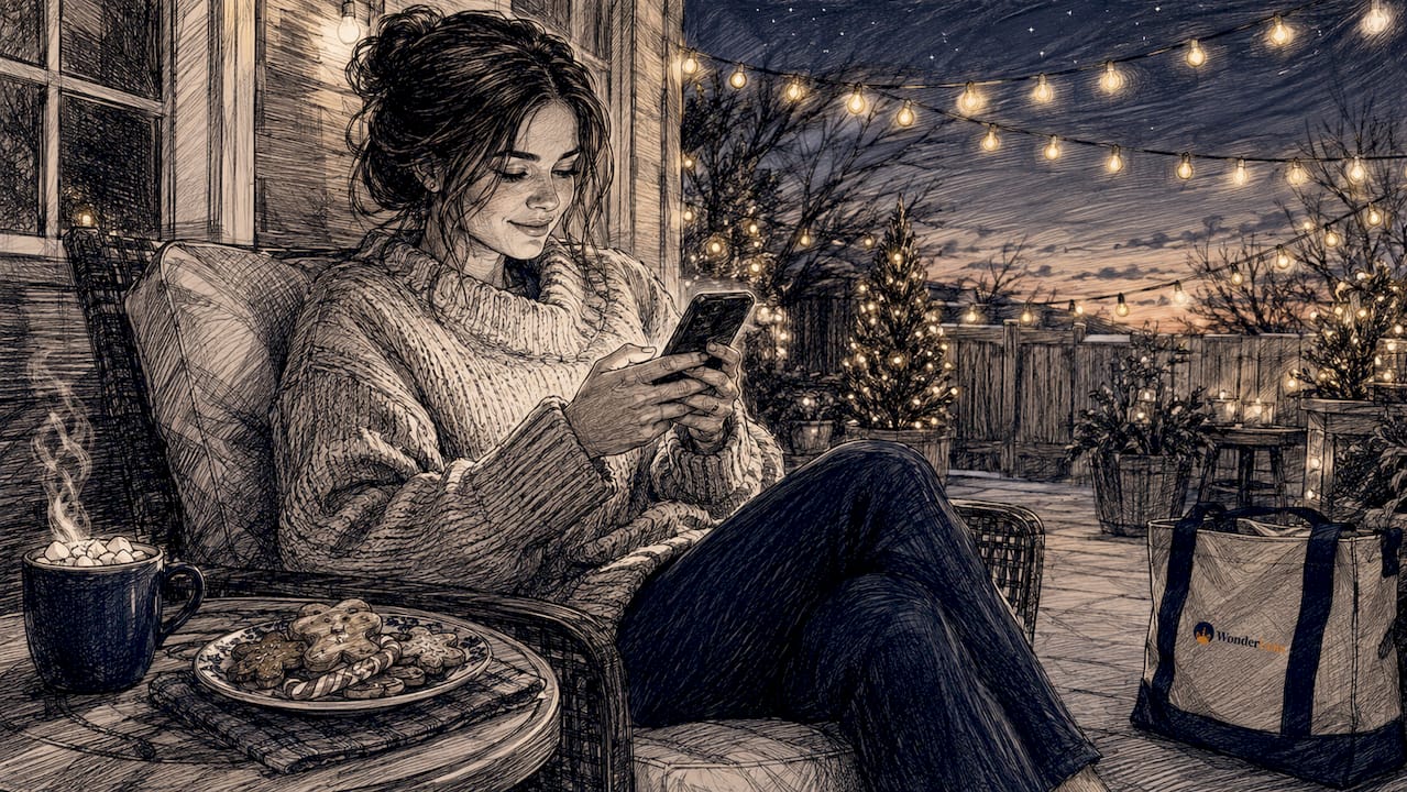Person controlling digital holiday lights via app