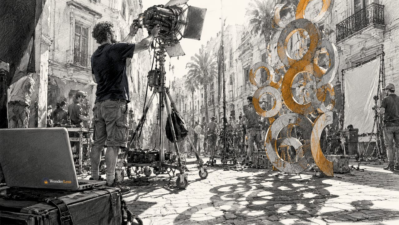 Cinematographer adjusting lighting casting contact shadows