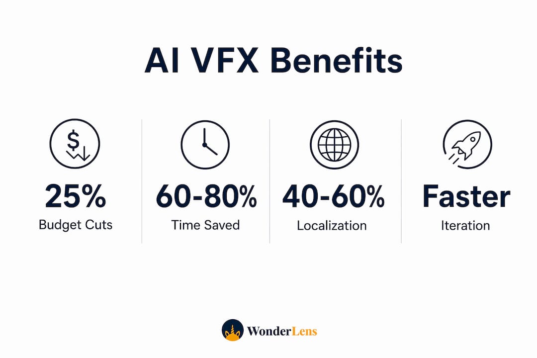 Infographic showing key AI VFX benefits and statistics