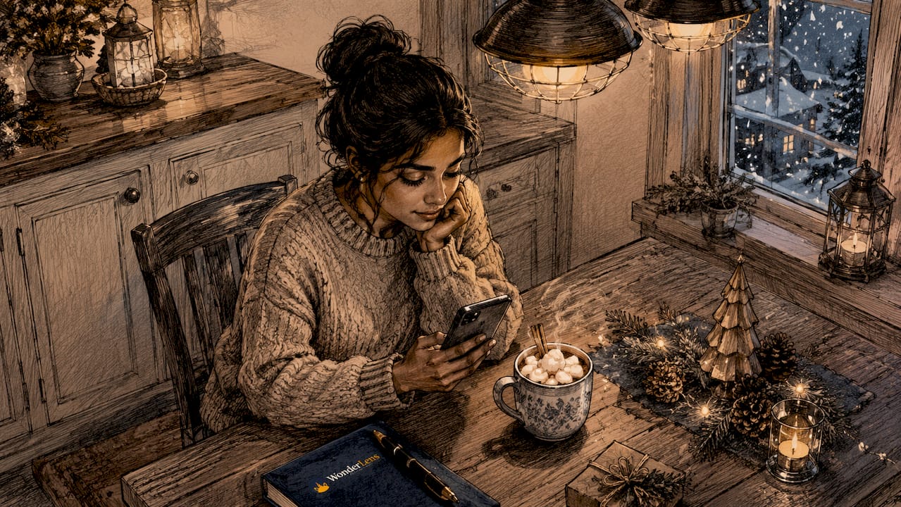 Woman using digital keepsake app in living room