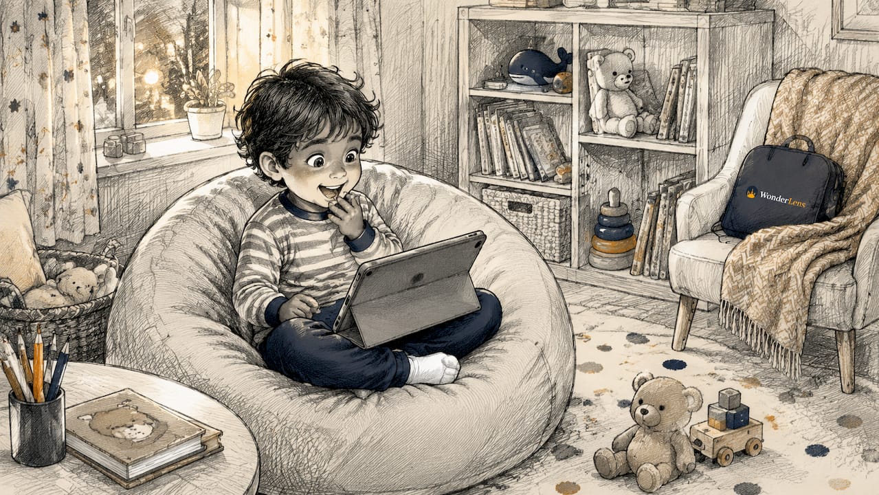 Child delighted by tablet surprise video