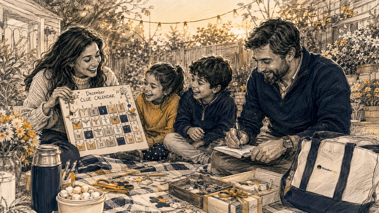 Family planning holiday surprises at home table