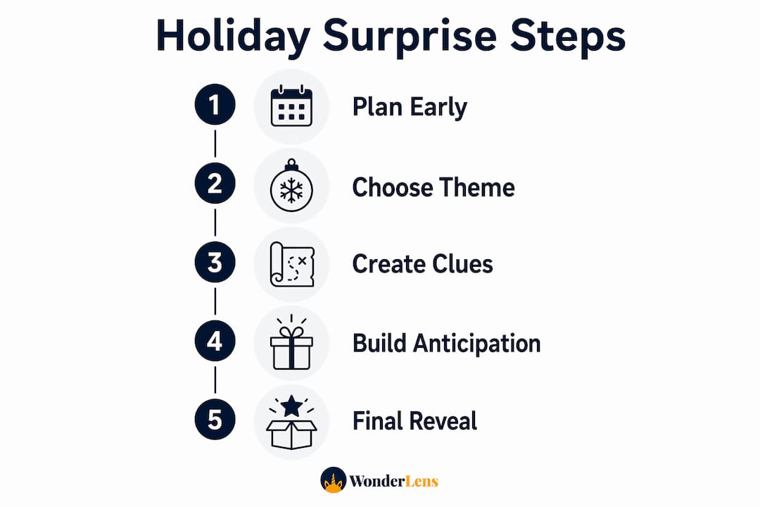 Infographic illustrating holiday surprise planning steps