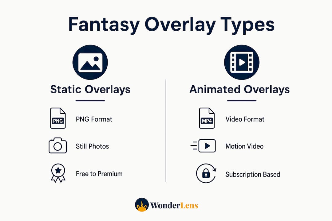 Infographic comparing static and animated fantasy overlays