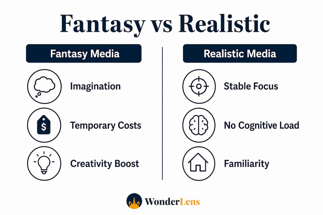 Infographic comparing fantasy and realistic media effects