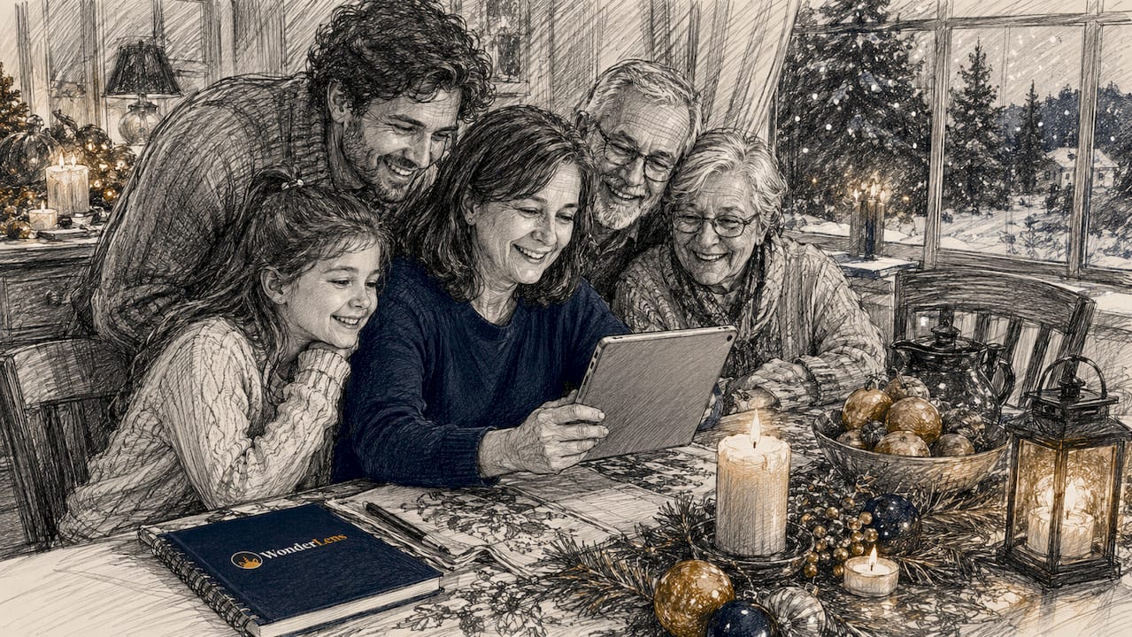 Family video call holiday celebration at home