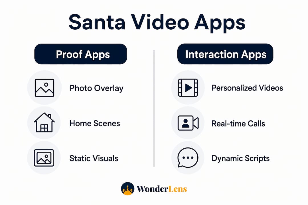 Infographic comparing types of Santa video apps