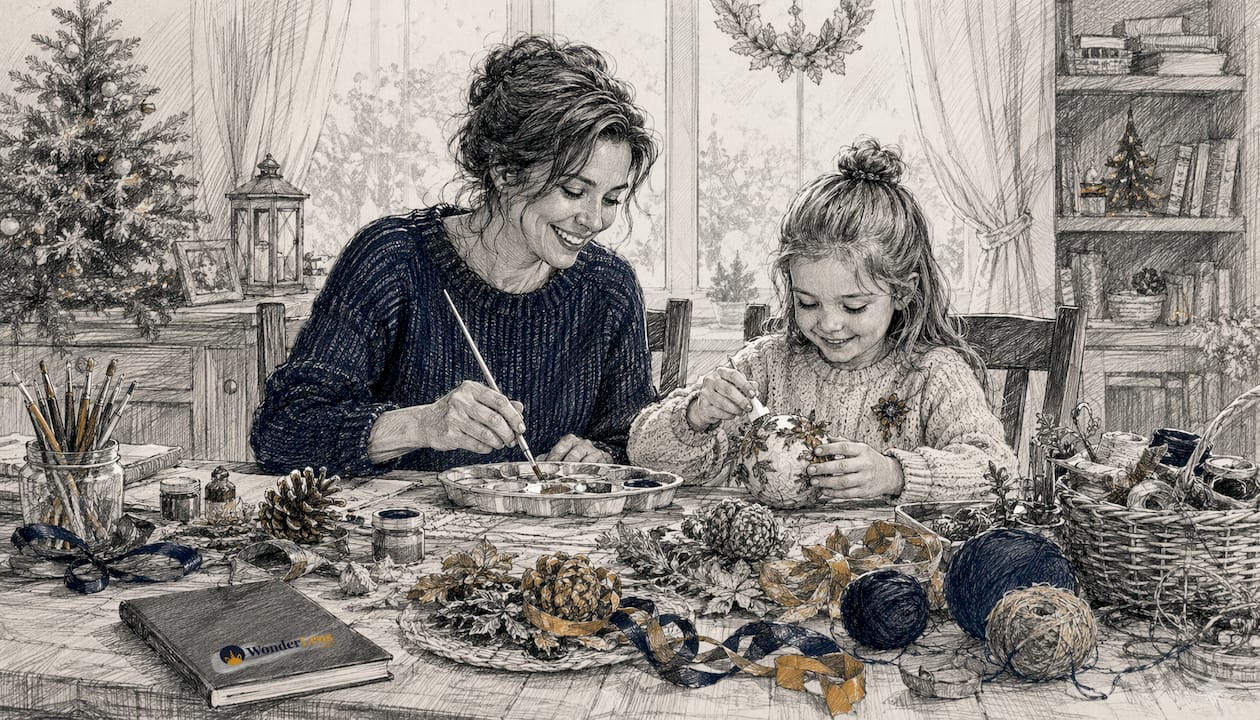 Family crafting holiday keepsakes together