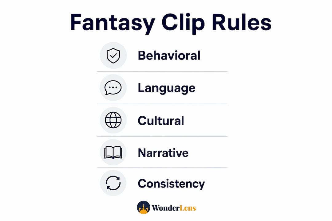 Infographic outlining design rules for fantasy clips