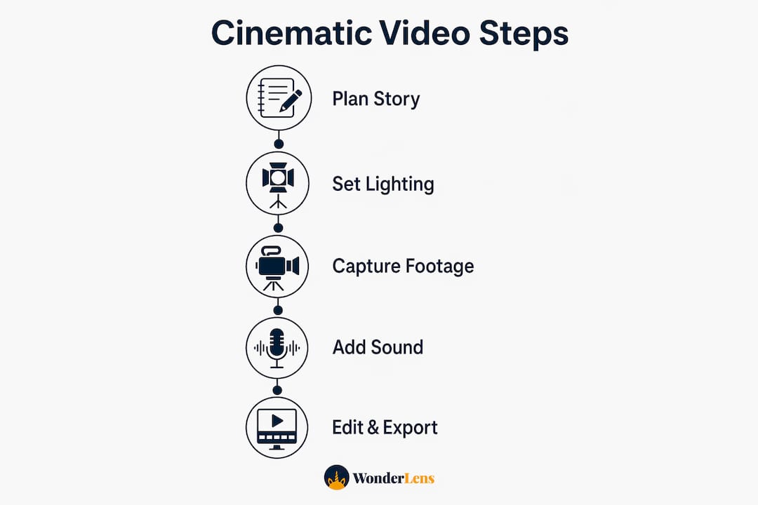 Infographic showing steps to create cinematic home video