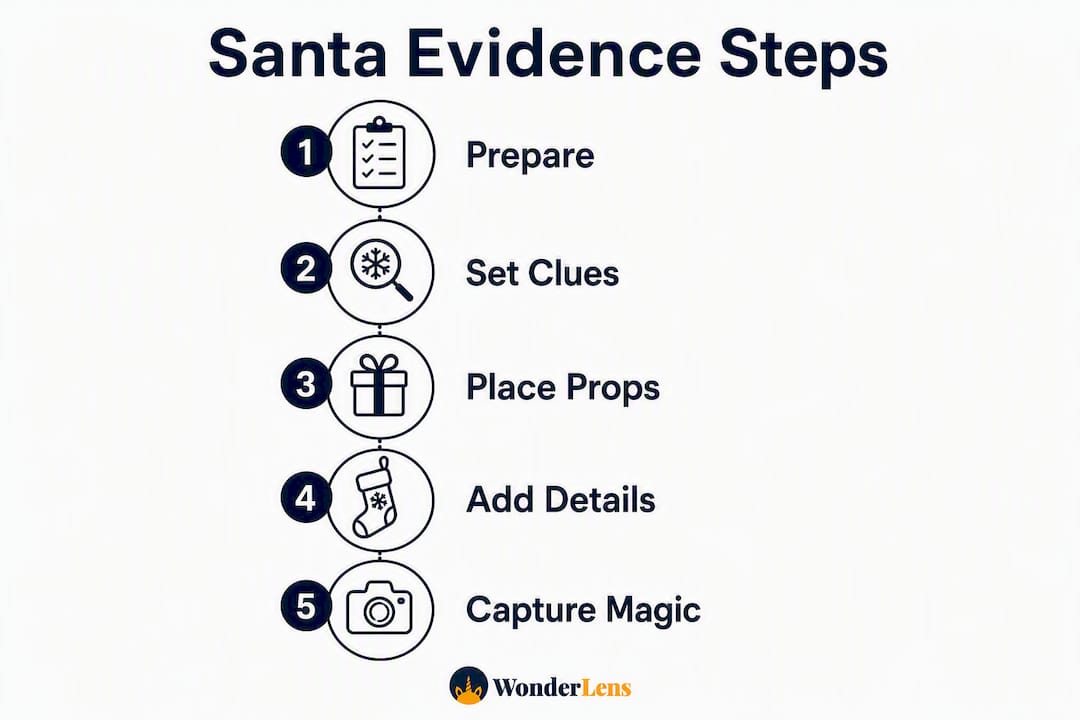 Infographic illustrating five easy steps for Santa evidence
