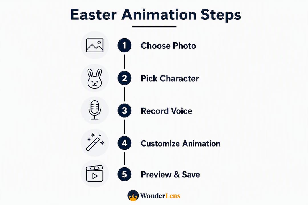 Infographic showing steps to create Easter surprise animation