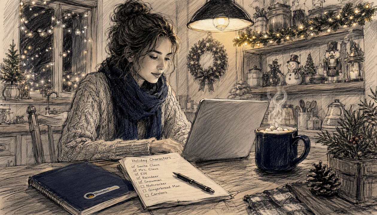 Woman using laptop for Christmas video app