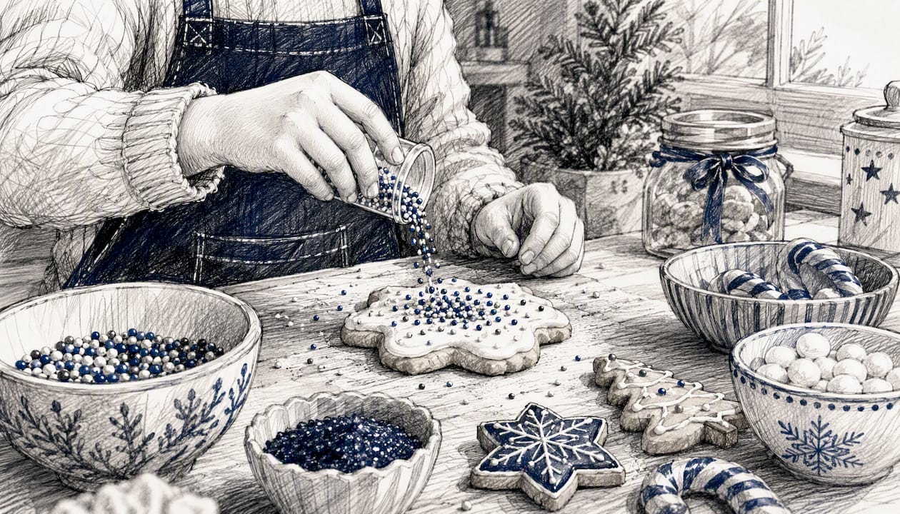 Child decorating sugar cookie with icing and sprinkles
