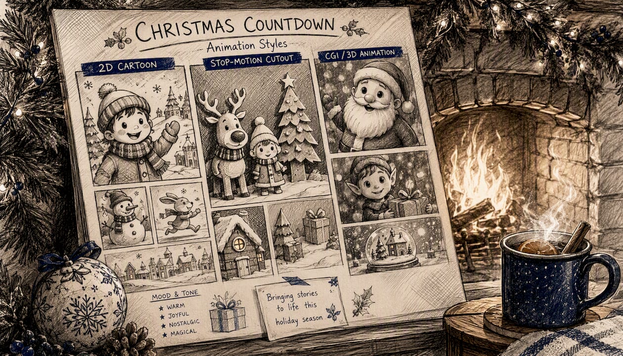 Creative workspace with holiday animation style guides