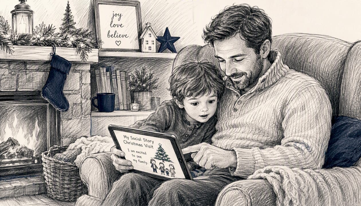 Parent reading social story to child